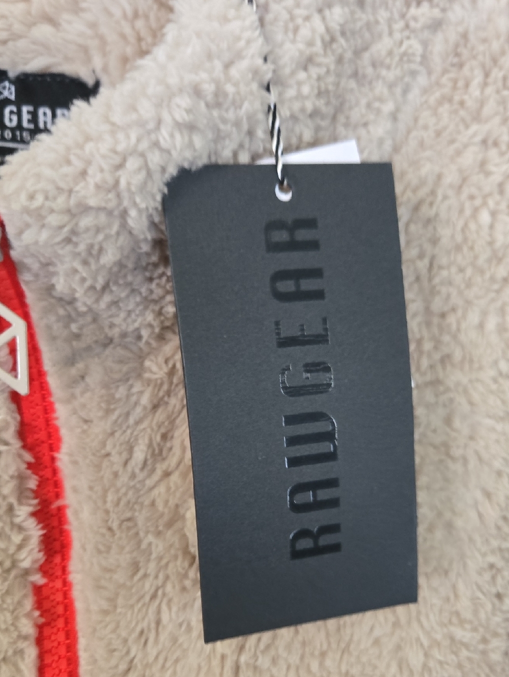 Rawgear Beige Teddy Jacket with Red Zip - Women's Plush Sherpa Coat Very OVERSIZ - Picture 3 of 7